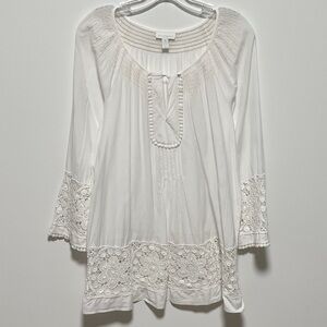 Charter Club Polished crisp White bohemian Long Sleeve Peasant beach Blouse Top